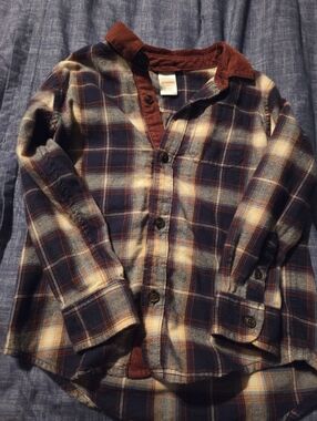 Gymboree Navy and Rust Plaid Corduroy-Collar Shirt